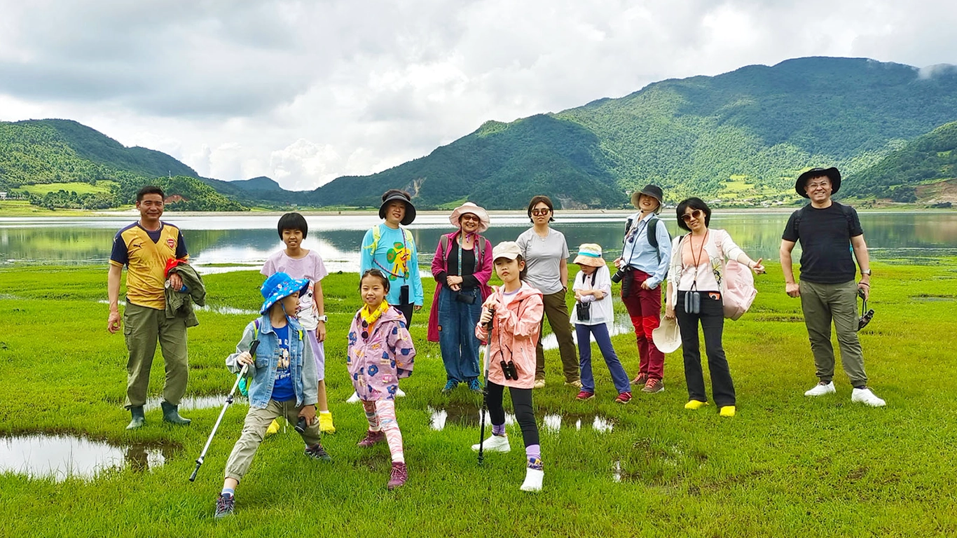 Families with kids enjoying beautiful nature of Yunnan province, China